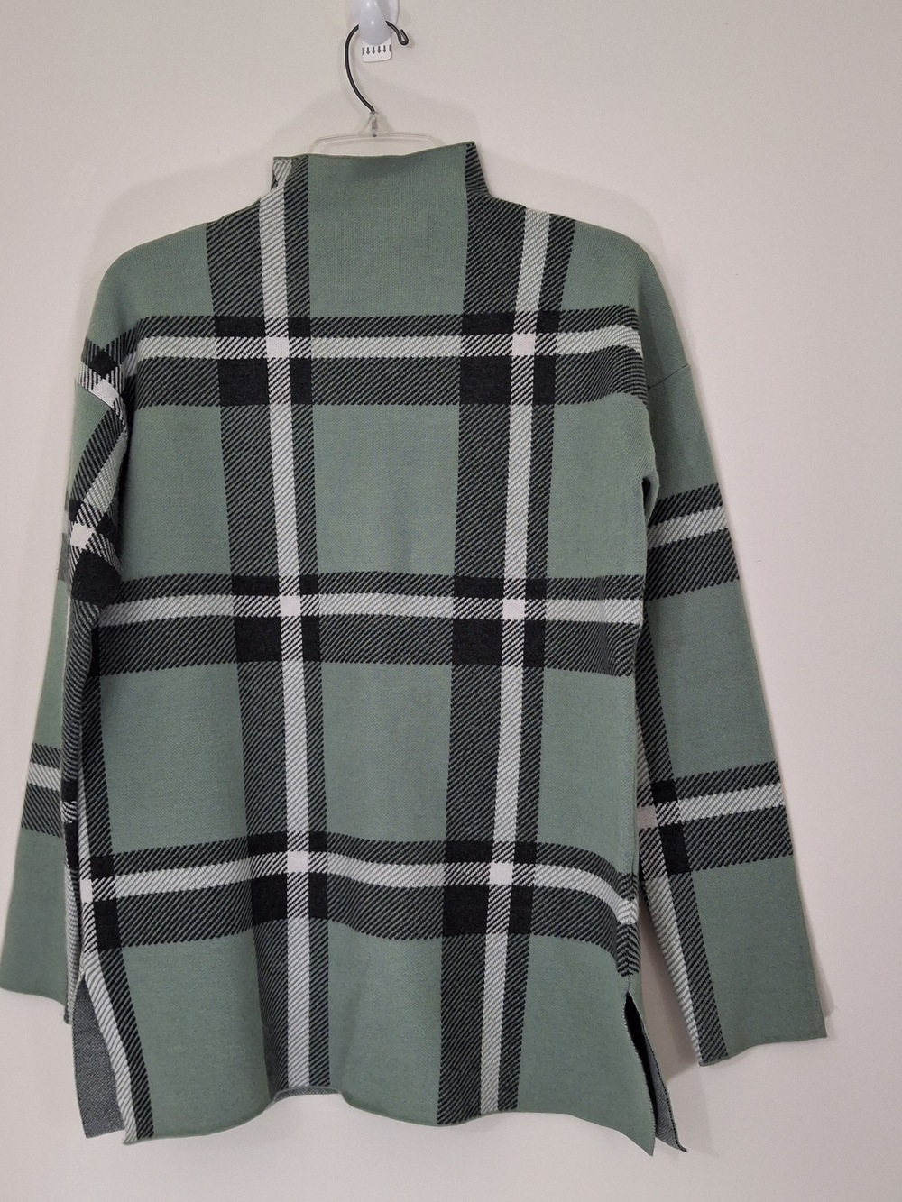 Max Studio Sage Green Plaid Highneck Sweater, Size Small